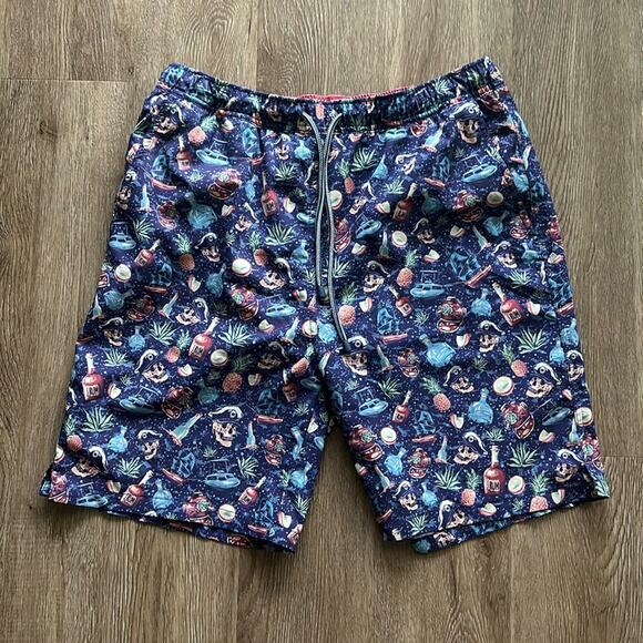 Peter Millar Ship Faced Swim Trunks Medium Blue 7” Inseam Quick Dry